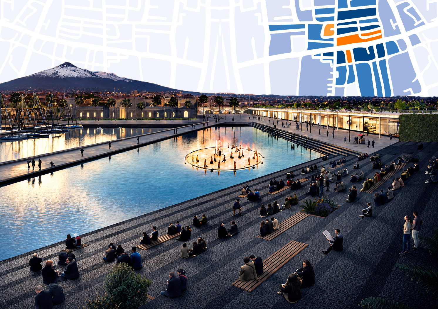 Waterfront Catania con sfondo TEHA Waterfront